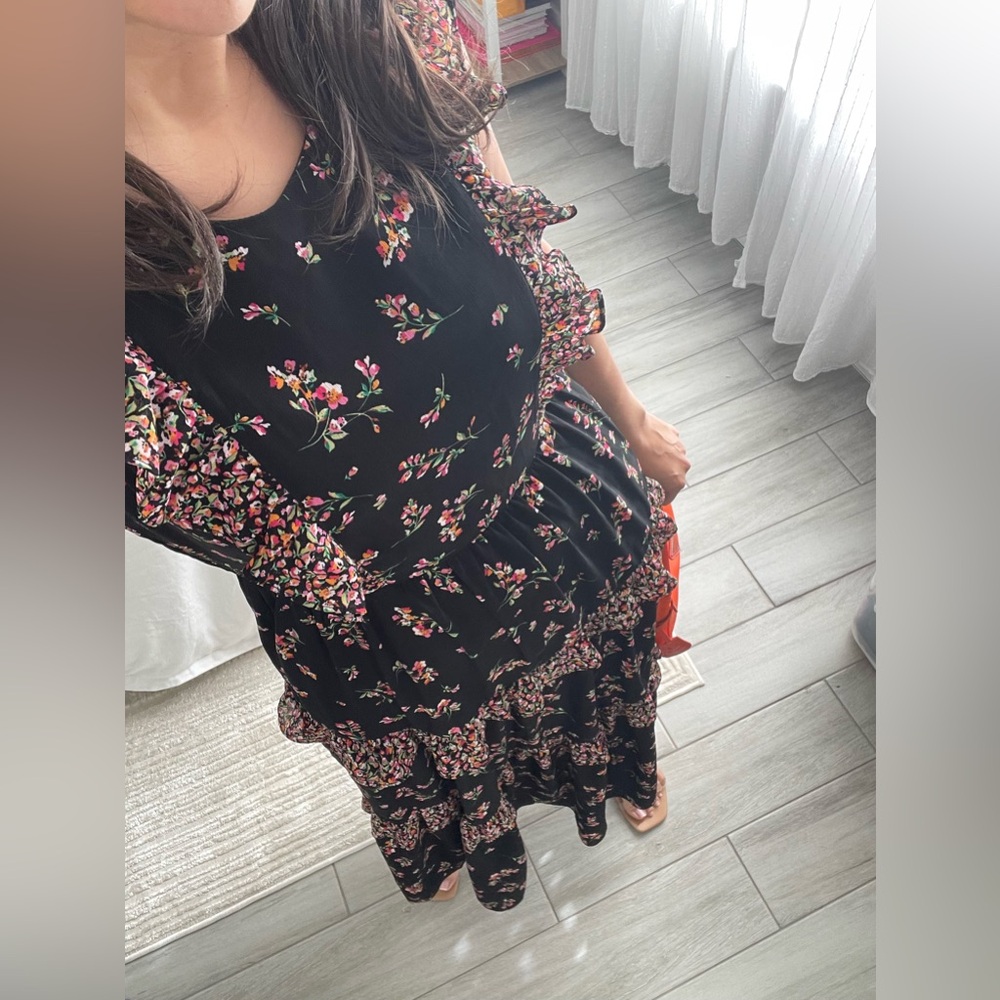 J.Crew Black Floral Ruffle Tiered Midi Dress - Picture 3 of 7